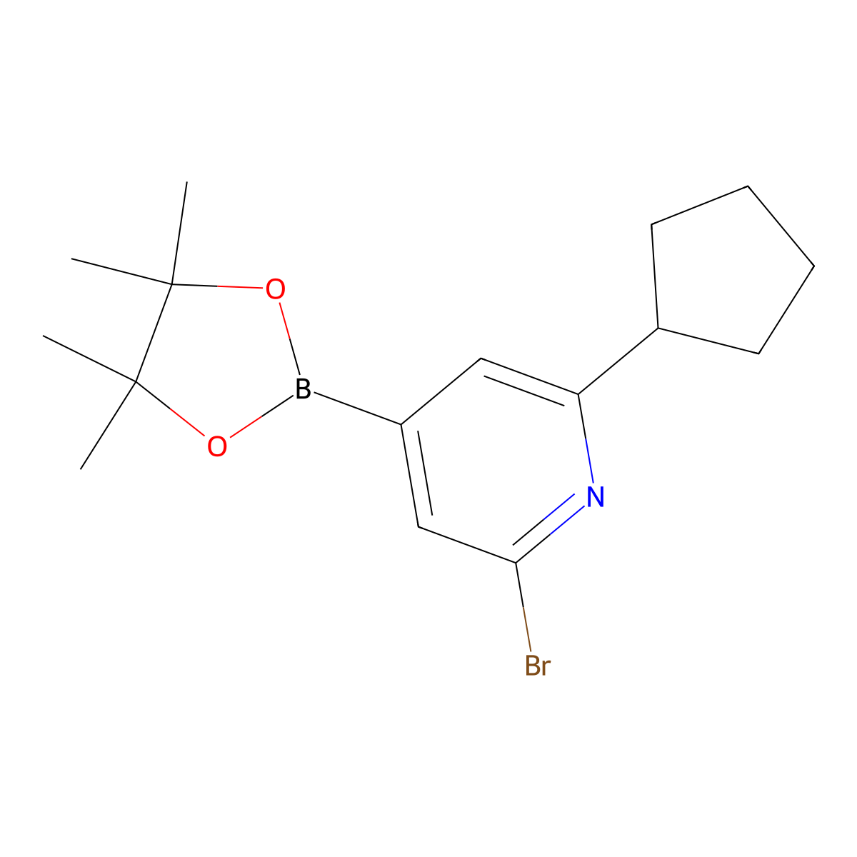 2-Bromo-6-(cyclopentyl)pyridine-4-boronic acid pinacol ester molecular structure, CAS 2223046-74-8