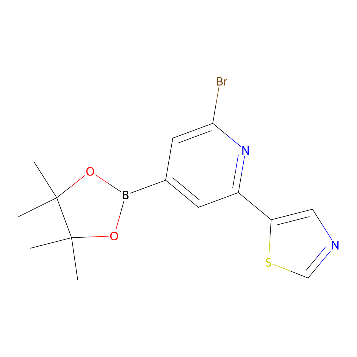 2-Bromo-6-(thiazol-5-yl)pyridine-4-boronic acid pinacol ester molecular structure, CAS 2223046-79-3