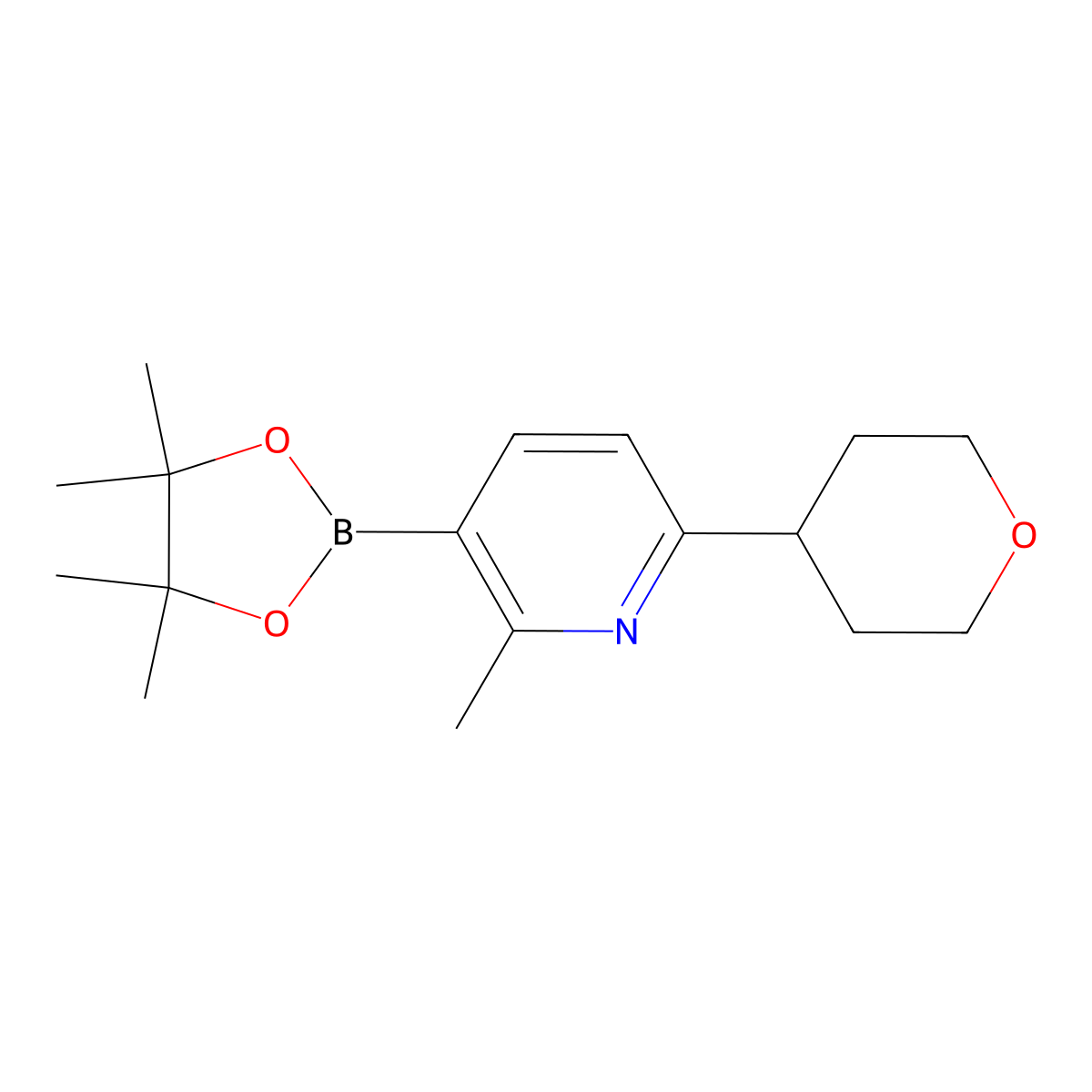 2-Methyl-6-(oxan-4-yl)pyridine-3-boronic acid pinacol ester molecular structure, CAS 2223046-82-8