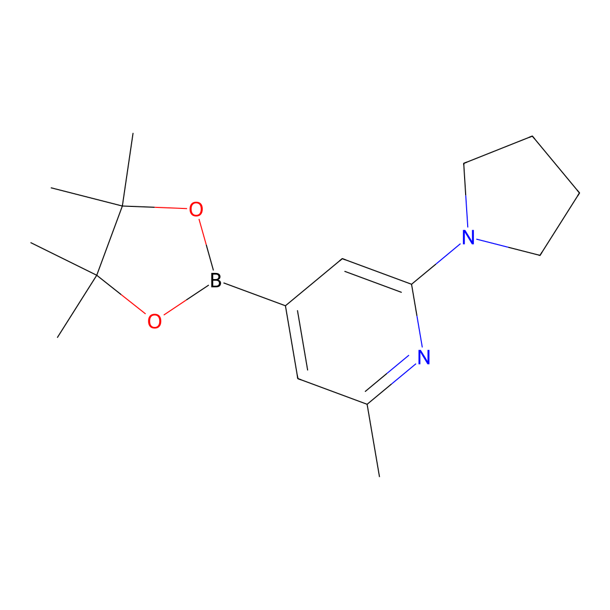 2-Methyl-6-(pyrrolidino)pyridine-4-boronic acid pinacol ester molecular structure, CAS 2223046-83-9