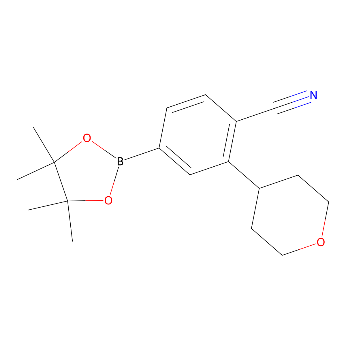 3-(4-Tetrahydropyranyl)-4-cyanophenylboronic acid pinacol ester molecular structure, CAS 2223047-00-3