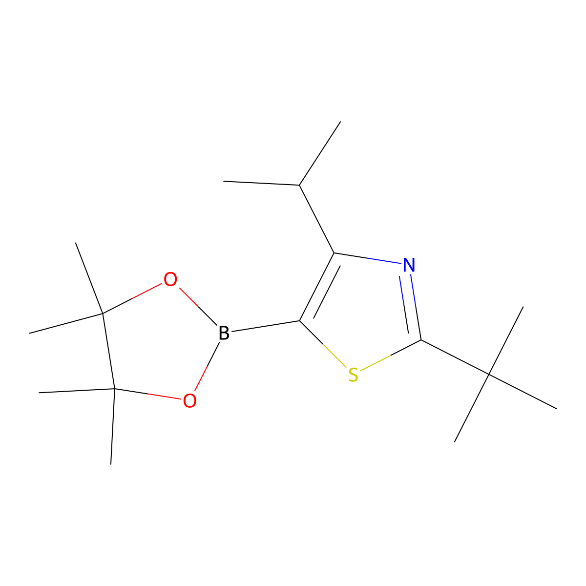 4-(iso-Propyl)-2-(tert-butyl)thiazole-5-boronic acid pinacol ester molecular structure, CAS 2223047-77-4