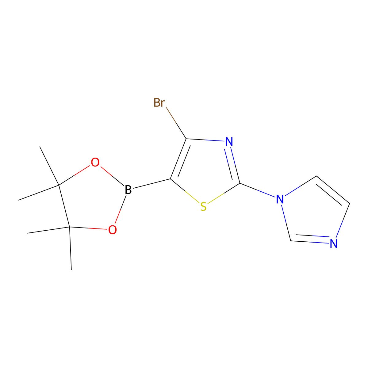 4-Bromo-2-(imidazol-1-yl)thiazole-5-boronic acid pinacol ester molecular structure, CAS 2223048-01-7
