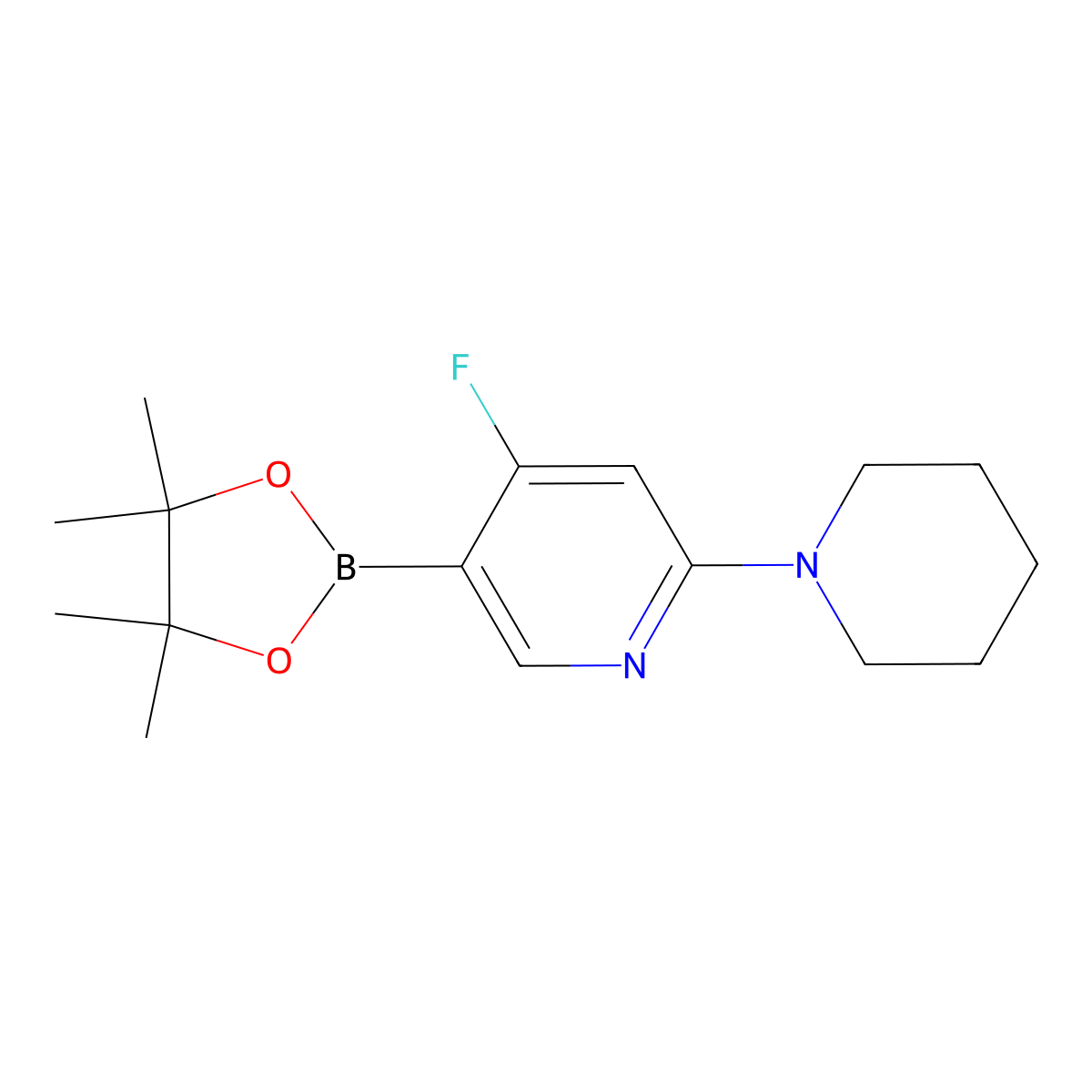 4-Fluoro-2-(piperidin-1-yl)pyridine-5-boronic acid pinacol ester molecular structure, CAS 2223048-03-9