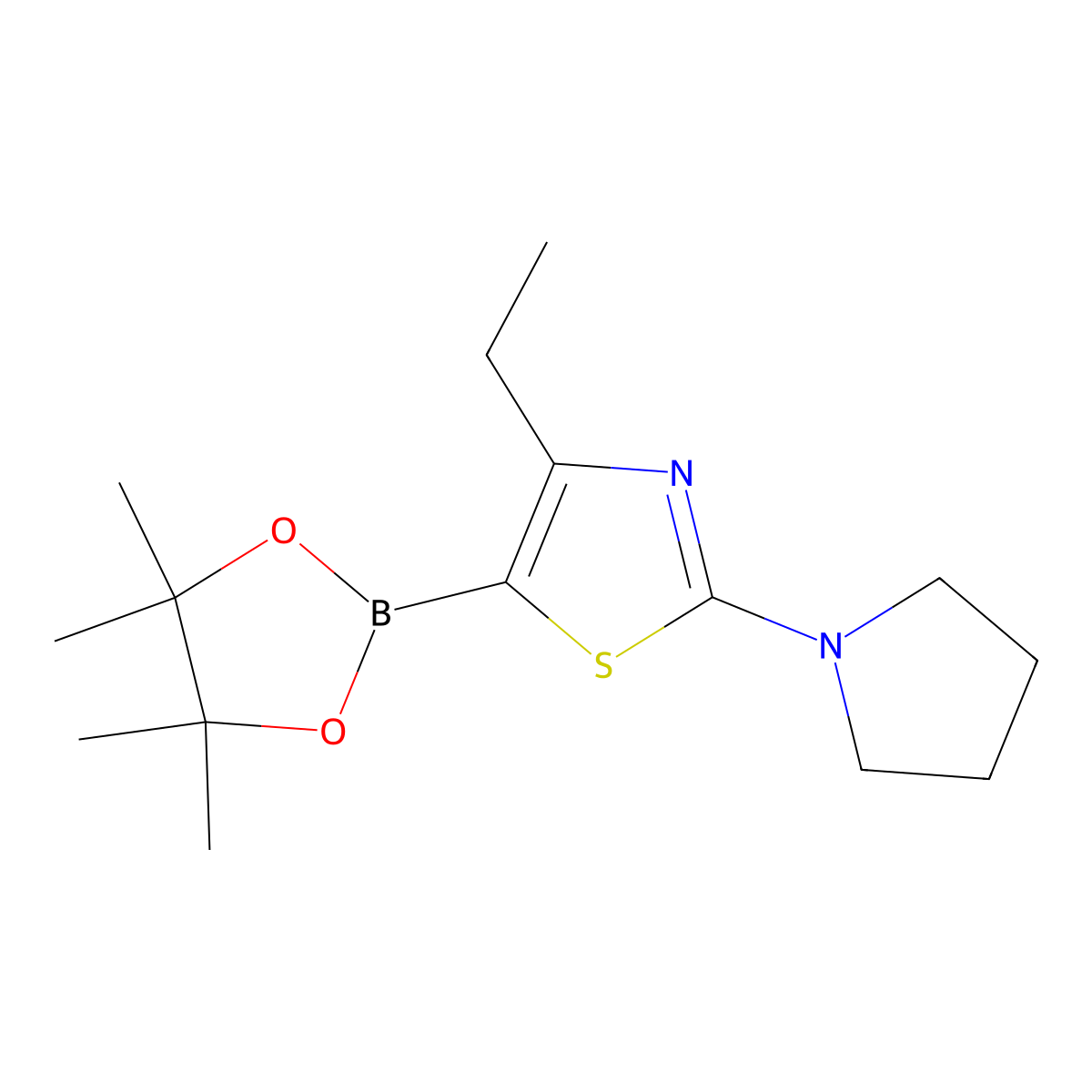 4-Ethyl-2-(pyrrolidino)thiazole-5-boronic acid pinacol ester molecular structure, CAS 2223048-25-5