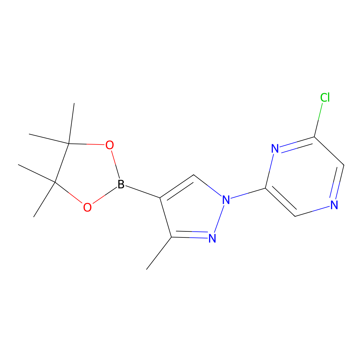 3-Methyl-1-(6-chloropyrazin-2-yl)-1H-pyrazole-4-boronic acid pinacol ester molecular structure, CAS 2223048-29-9