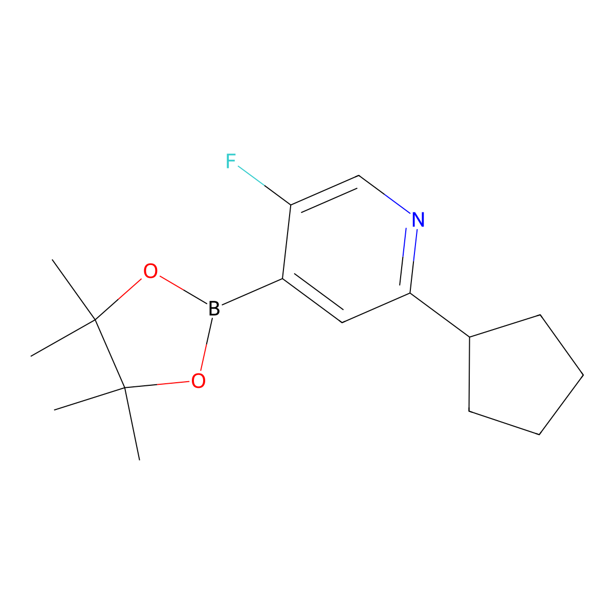 5-Fluoro-2-(cyclopentyl)pyridine-4-boronic acid pinacol ester molecular structure, CAS 2223048-31-3