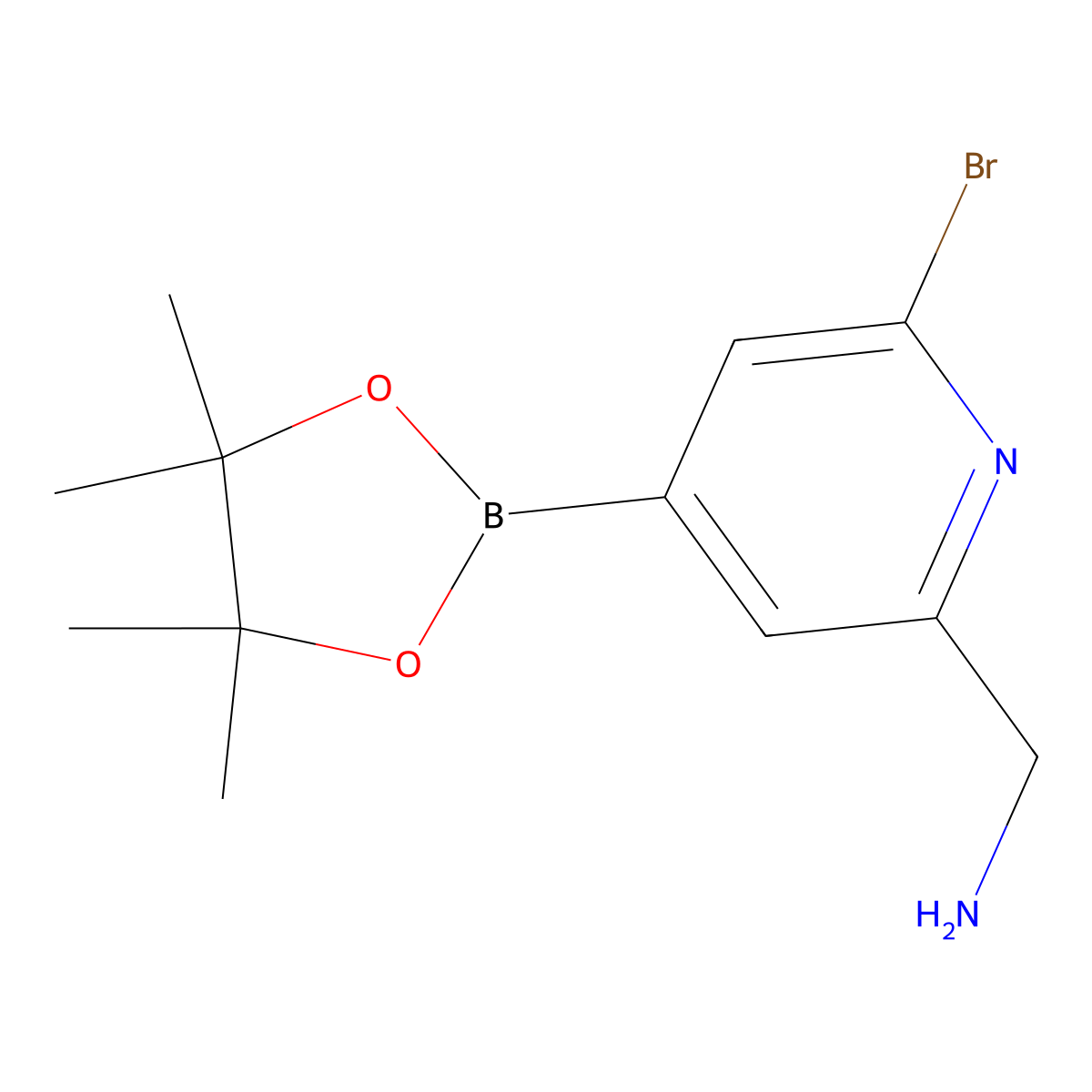 2-Bromo-6-(aminomethyl)pyridine-4-boronic acid pinacol ester molecular structure, CAS 2223048-35-7