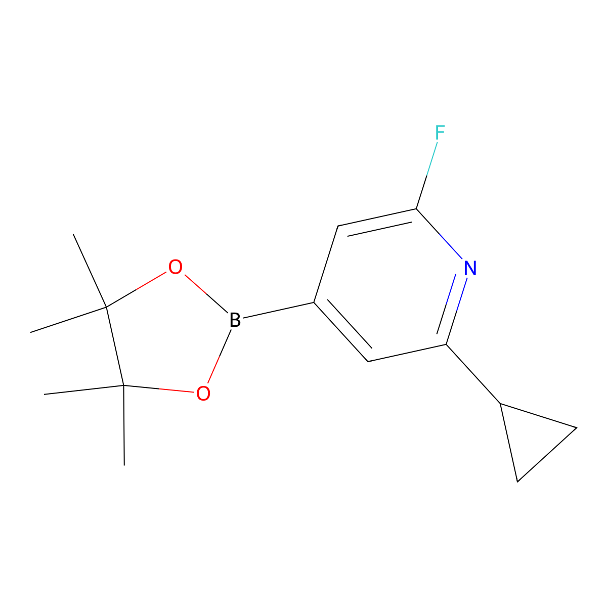 2-Cyclopropyl-6-fluoro-4-(4,4,5,5-tetramethyl-1,3,2-dioxaborolan-2-yl)pyridine molecular structure, CAS 2223048-40-4