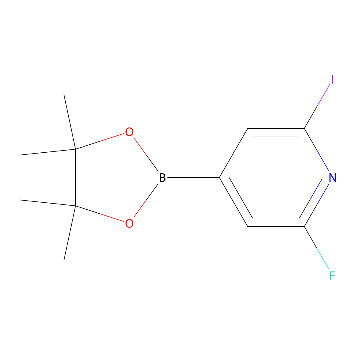 2-Fluoro-6-iodopyridine-4-boronic acid pinacol ester molecular structure, CAS 2223048-53-9