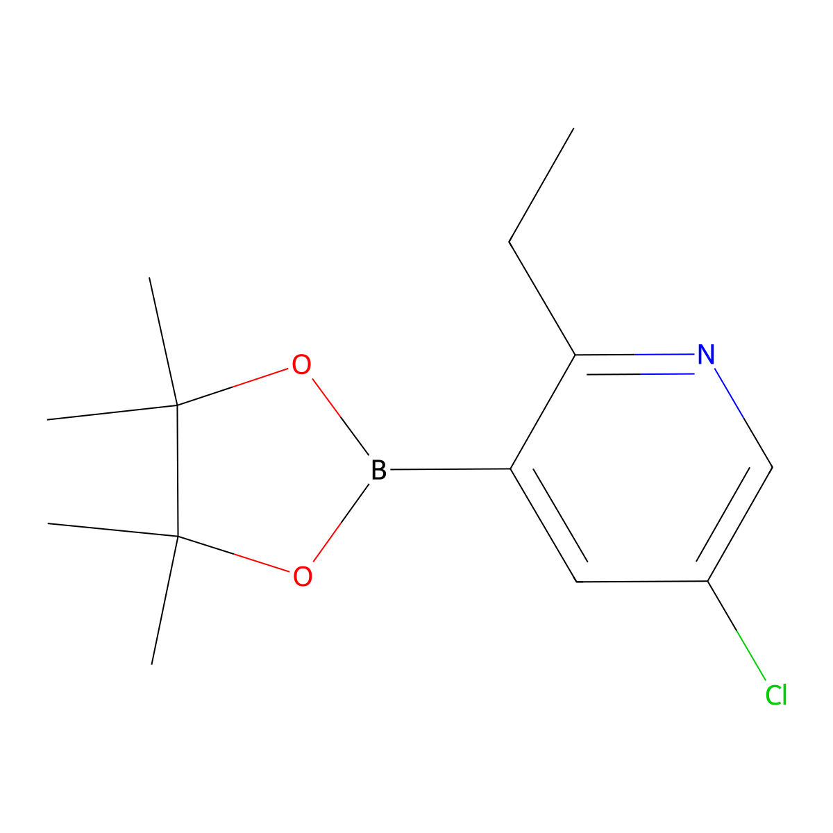 2-Ethyl-5-chloropyridine-3-boronic acid pinacol ester molecular structure, CAS 2223048-87-9