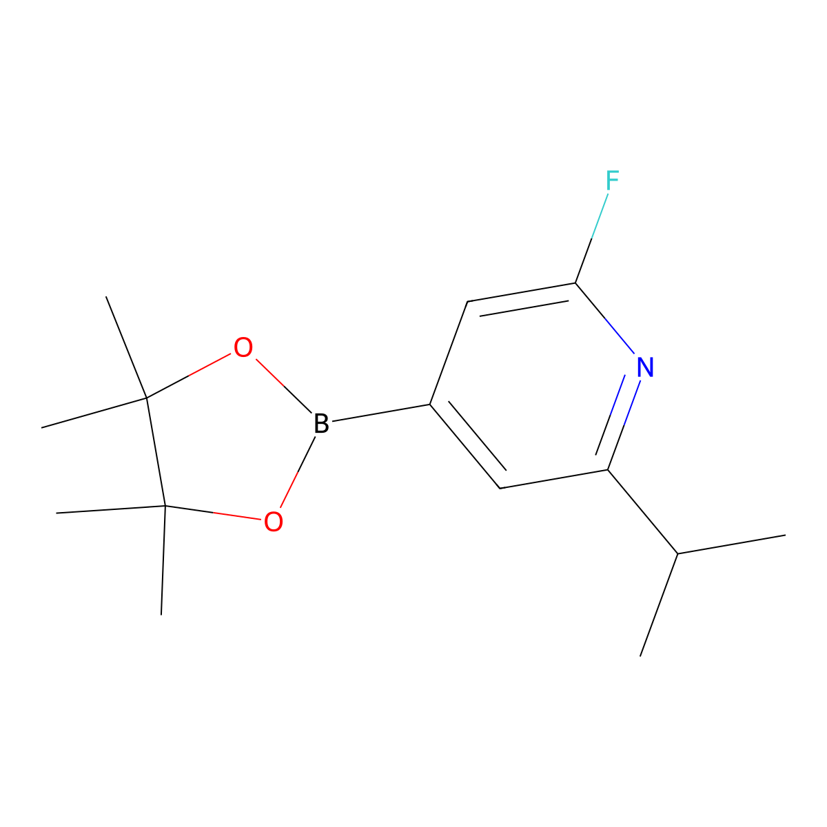 2-Fluoro-6-isopropyl-4-(4,4,5,5-tetramethyl-1,3,2-dioxaborolan-2-yl)pyridine molecular structure, CAS 2223048-99-3