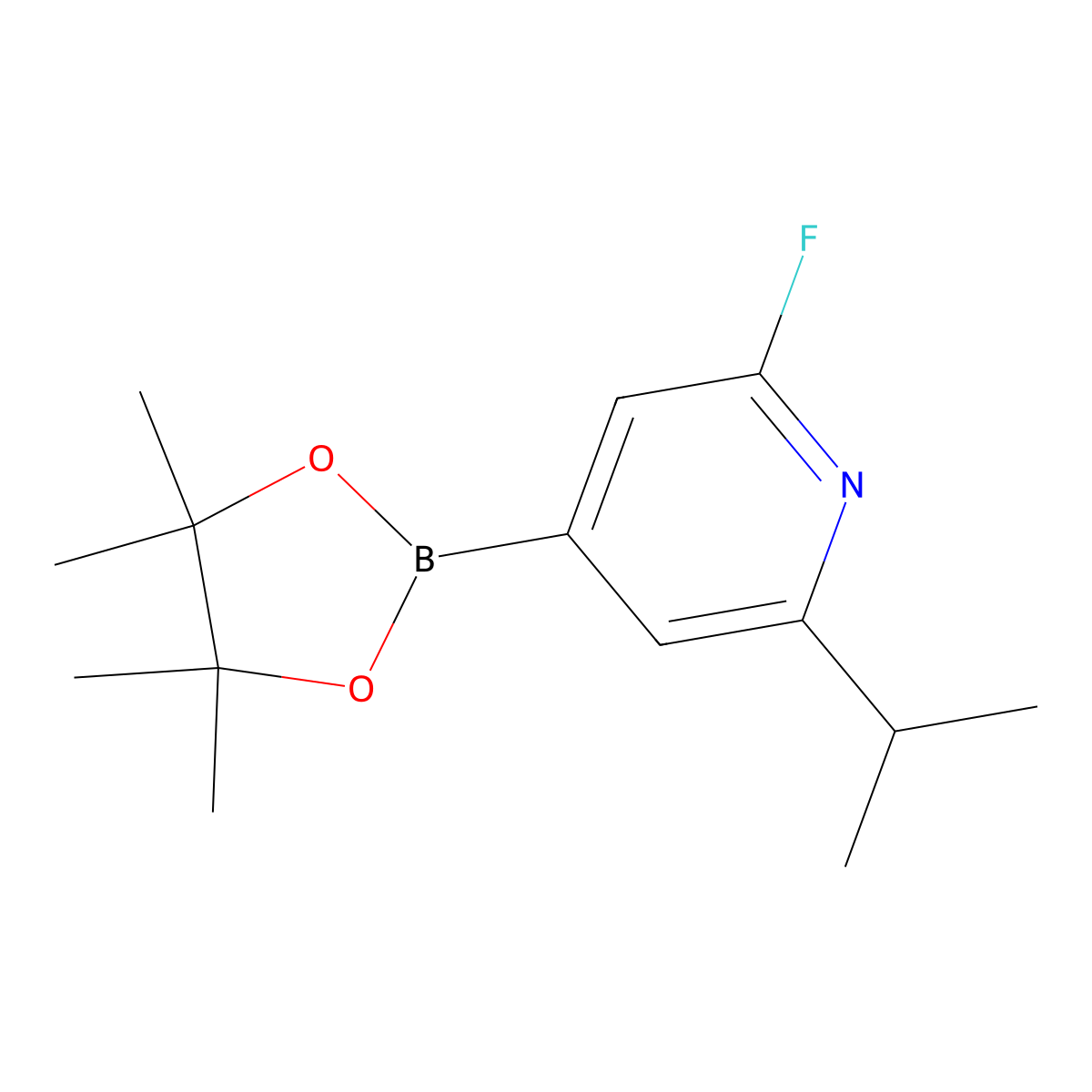 2-Fluoro-6-isopropyl-4-(4,4,5,5-tetramethyl-1,3,2-dioxaborolan-2-yl)pyridine molecular structure, CAS 2223048-99-3