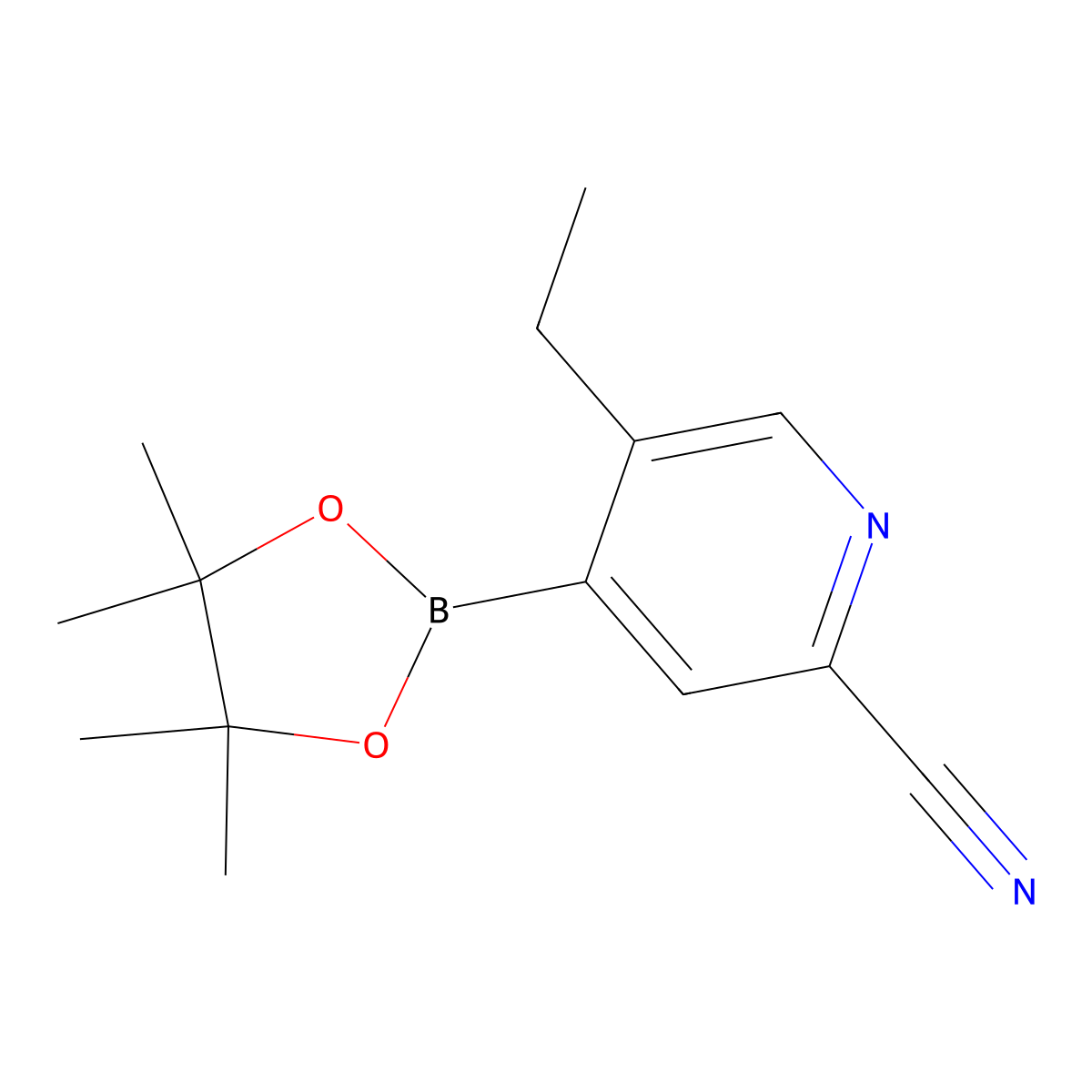 5-Ethyl-2-cyanopyridine-4-boronic acid pinacol ester molecular structure, CAS 2223049-00-9
