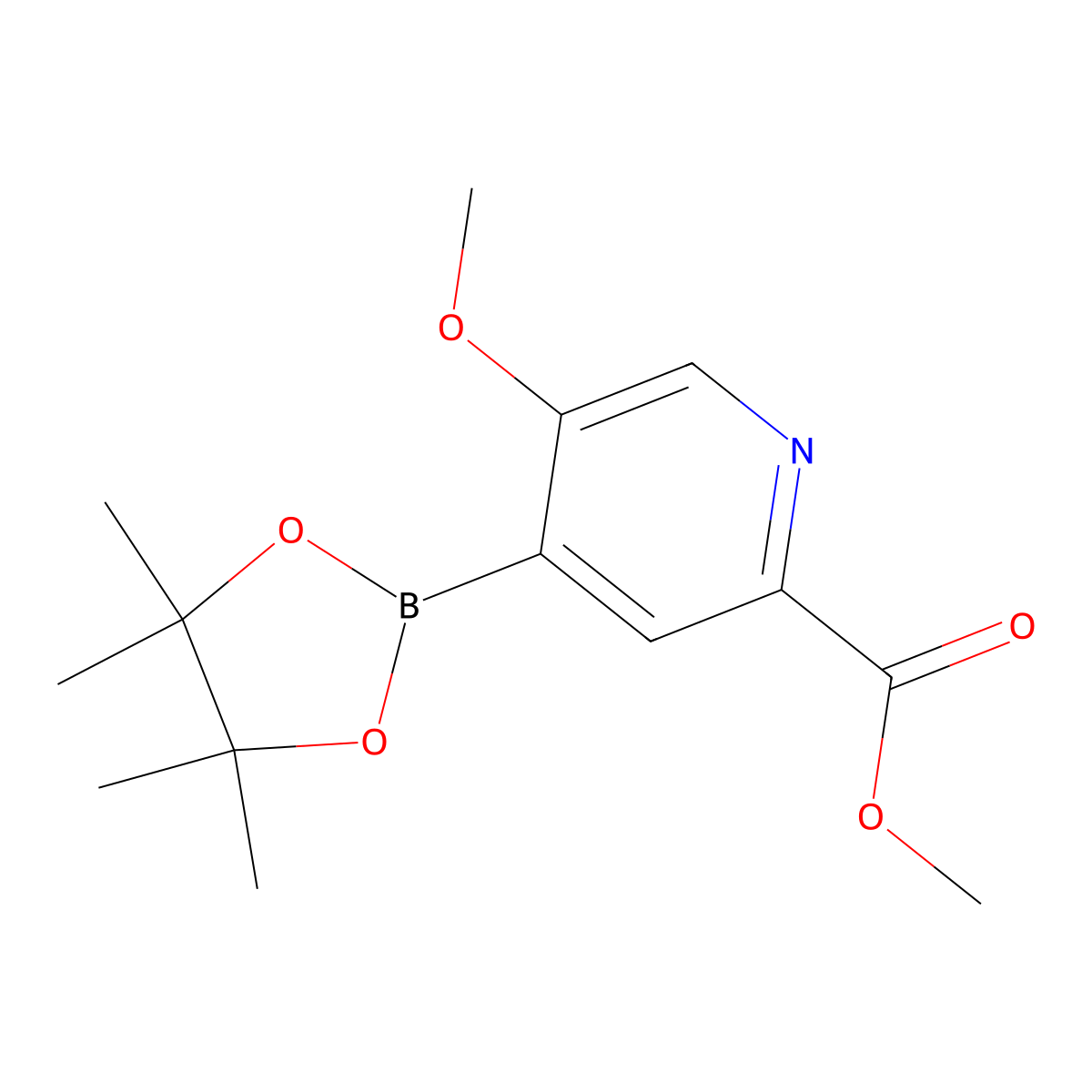 Methyl 5-methoxy-4-(4,4,5,5-tetramethyl-1,3,2-dioxaborolan-2-yl)picolinate molecular structure, CAS 2223049-04-3