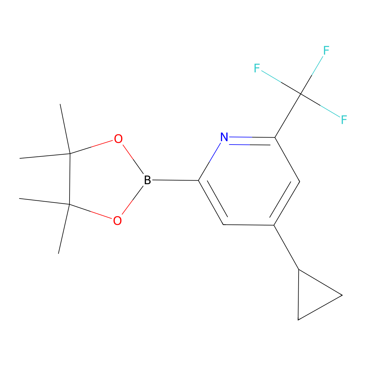 4-Cyclopropyl-2-(4,4,5,5-tetramethyl-1,3,2-dioxaborolan-2-yl)-6-(trifluoromethyl)pyridine molecular structure, CAS 2223049-05-4