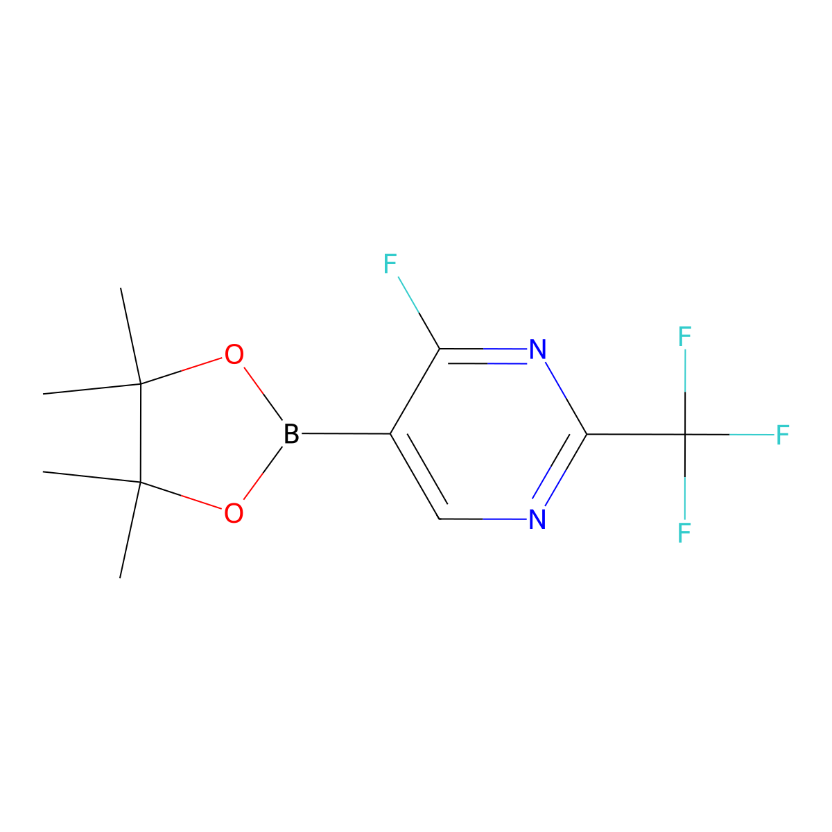 2-Trifluoromethyl-4-fluoropyrimidine-5-boronic acid pinacol ester molecular structure, CAS 2223049-10-1