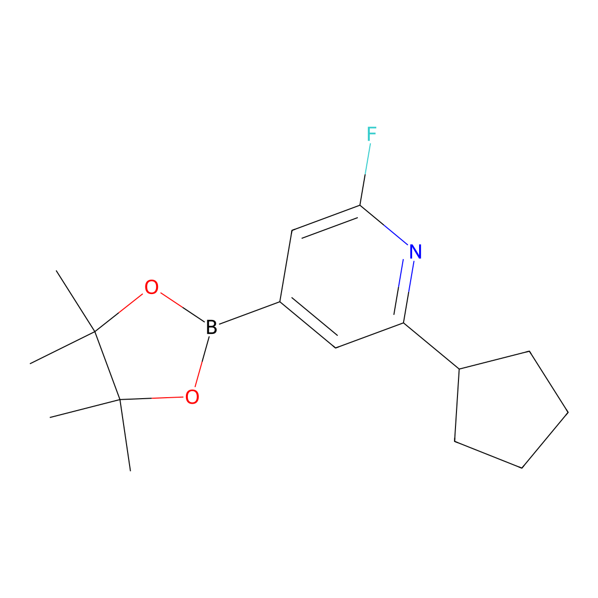 2-Fluoro-6-(cyclopentyl)pyridine-4-boronic acid pinacol ester molecular structure, CAS 2223049-32-7