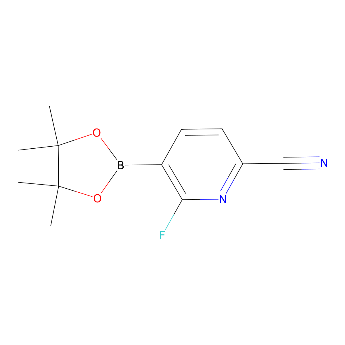 6-Fluoro-5-(4,4,5,5-tetramethyl-1,3,2-dioxaborolan-2-yl)pyridine-2-carbonitrile molecular structure, CAS 2223049-37-2