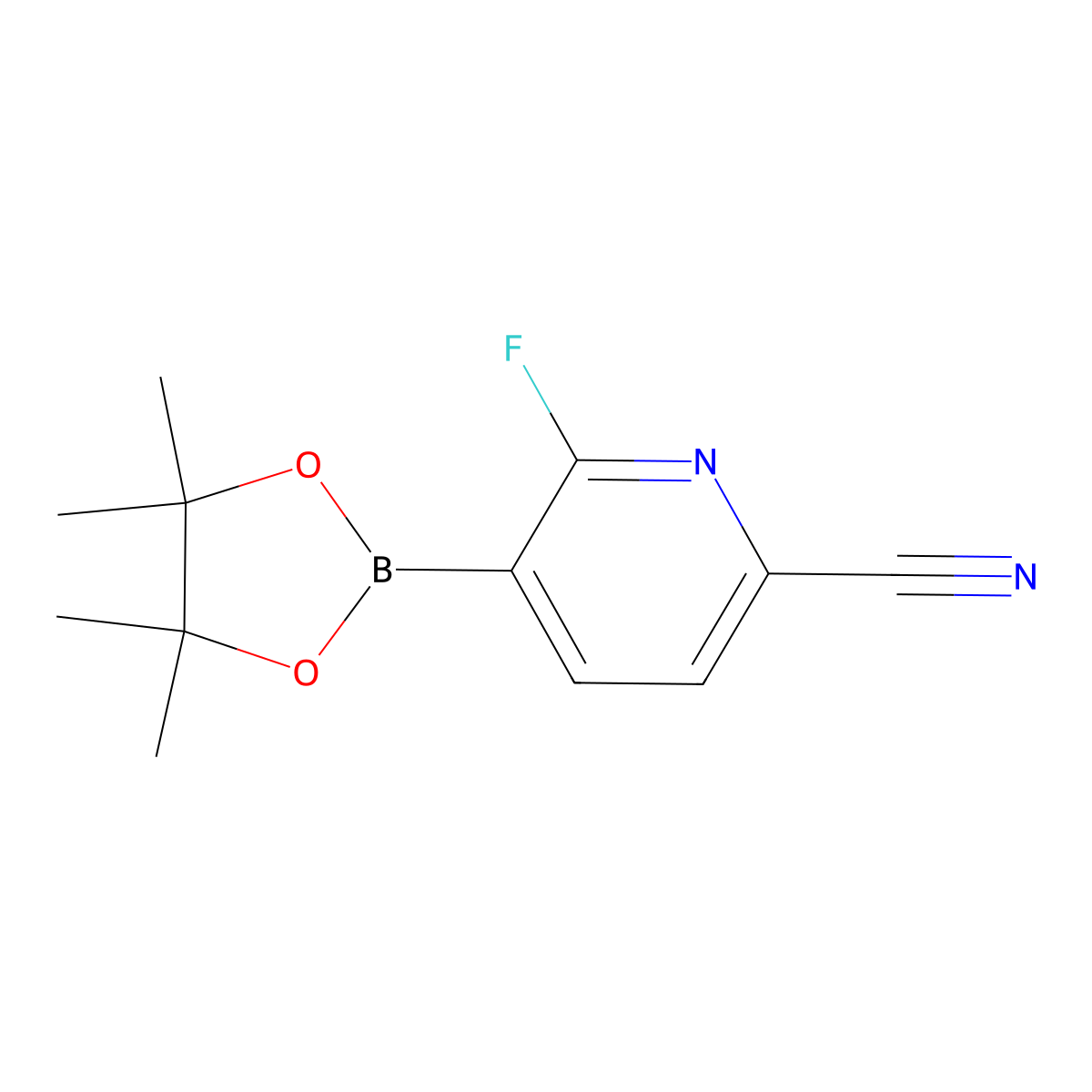 6-Fluoro-5-(4,4,5,5-tetramethyl-1,3,2-dioxaborolan-2-yl)pyridine-2-carbonitrile molecular structure, CAS 2223049-37-2