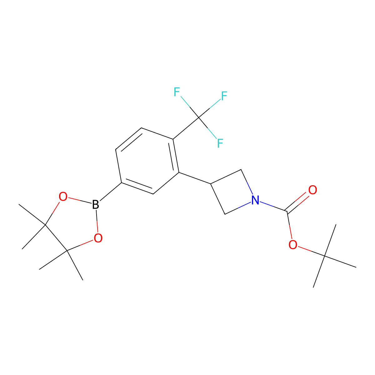 Tert-butyl 3-(5-(4,4,5,5-tetramethyl-1,3,2-dioxaborolan-2-yl)-2-(trifluoromethyl)phenyl)azetidine-1-carboxylate molecular structure, CAS 2223049-46-3