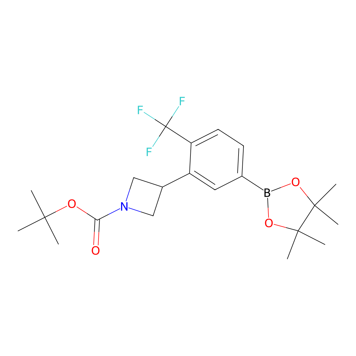 Tert-butyl 3-(5-(4,4,5,5-tetramethyl-1,3,2-dioxaborolan-2-yl)-2-(trifluoromethyl)phenyl)azetidine-1-carboxylate molecular structure, CAS 2223049-46-3