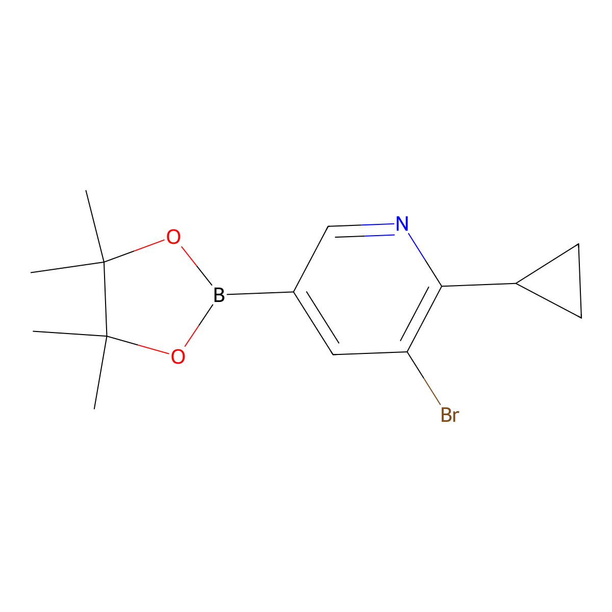 3-Bromo-2-cyclopropyl-5-(4,4,5,5-tetramethyl-1,3,2-dioxaborolan-2-yl)pyridine molecular structure, CAS 2223049-52-1