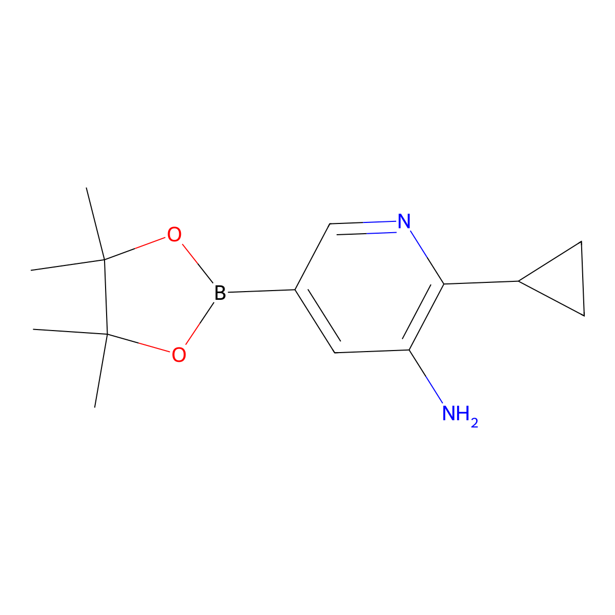 2-Cyclopropyl-5-(4,4,5,5-tetramethyl-1,3,2-dioxaborolan-2-yl)pyridin-3-amine molecular structure, CAS 2223049-58-7