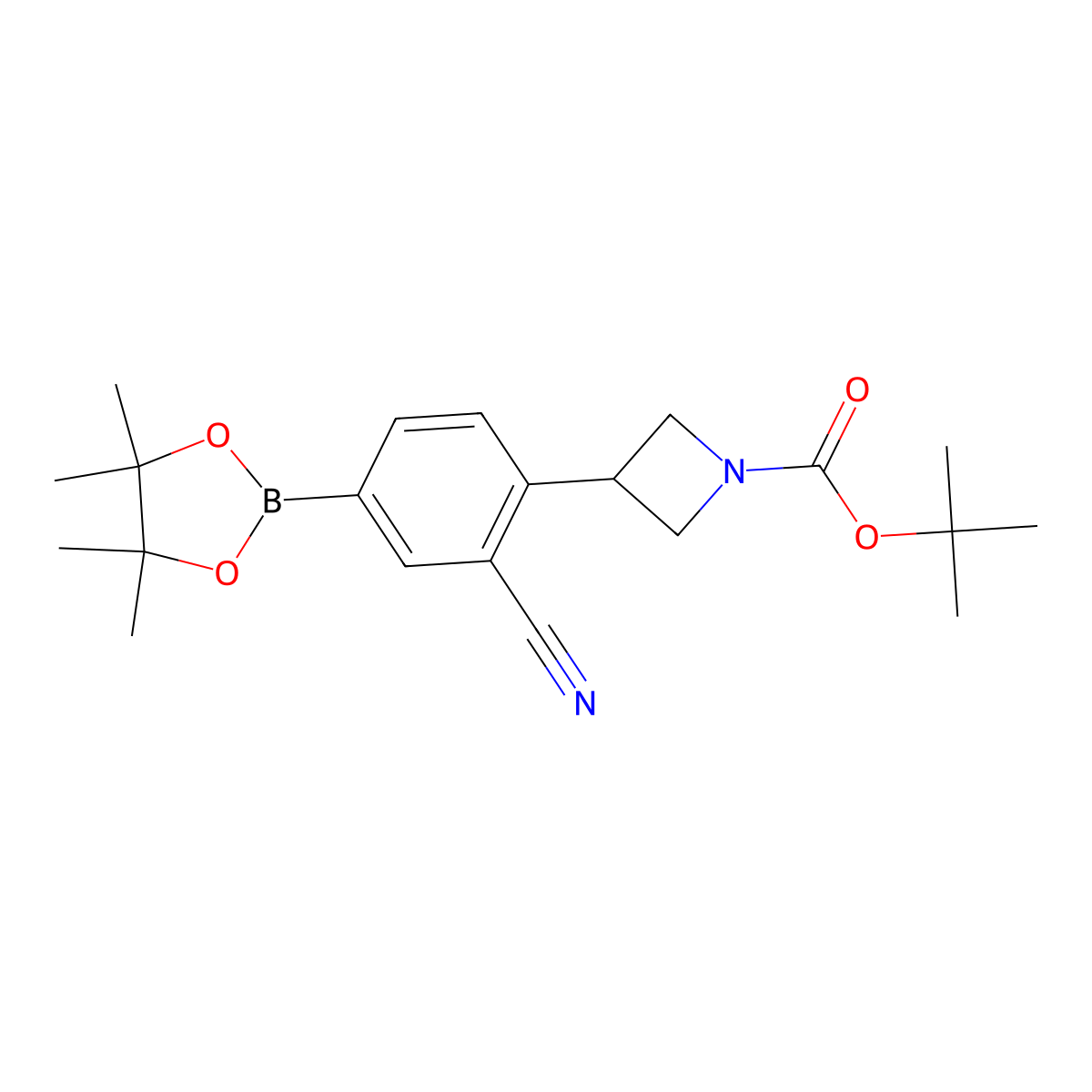 Tert-butyl 3-(2-cyano-4-(4,4,5,5-tetramethyl-1,3,2-dioxaborolan-2-yl)phenyl)azetidine-1-carboxylate molecular structure, CAS 2223049-85-0
