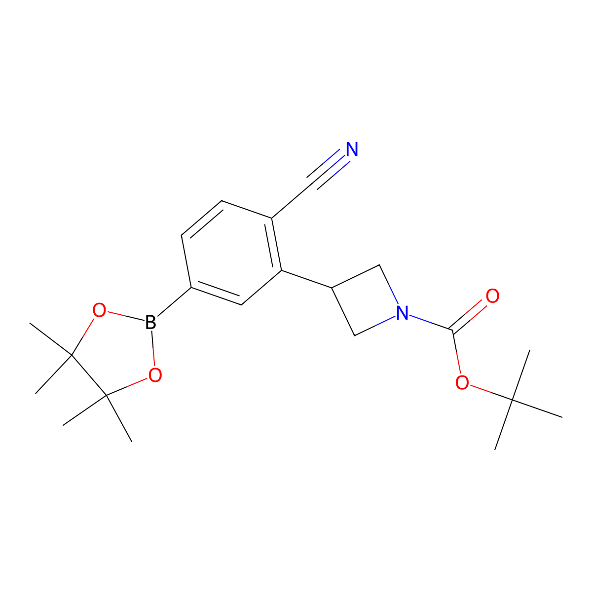 Tert-butyl 3-(2-cyano-5-(4,4,5,5-tetramethyl-1,3,2-dioxaborolan-2-yl)phenyl)azetidine-1-carboxylate molecular structure, CAS 2223049-92-9