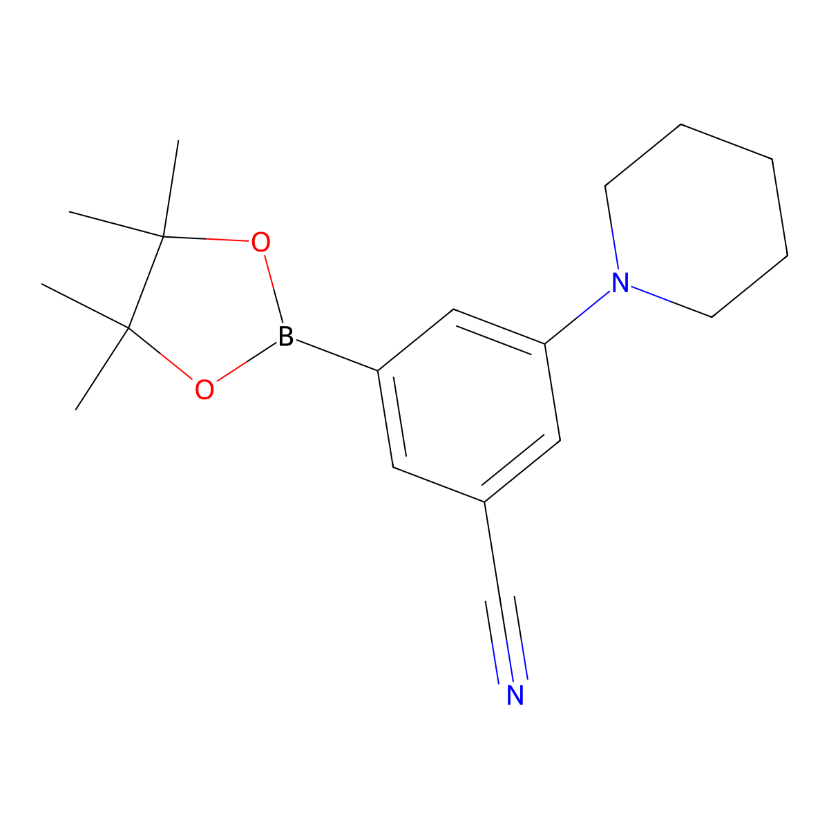 3-Cyano-5-(piperidin-1-yl)phenylboronic acid pinacol ester molecular structure, CAS 2223050-12-0