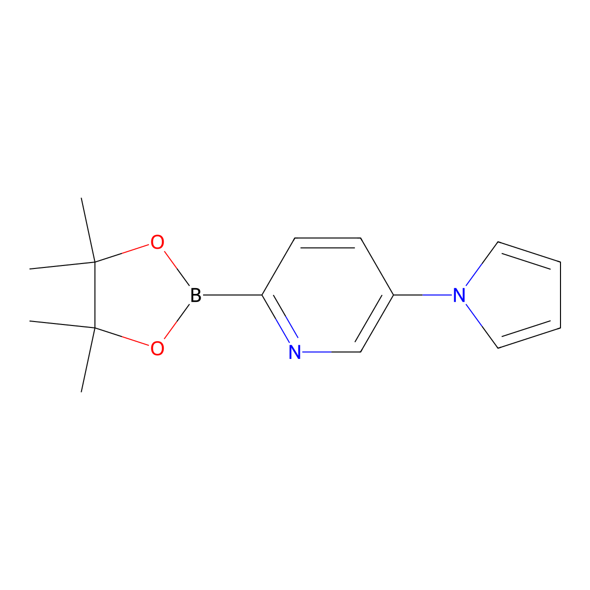 5-(1H-pyrrol-1-yl)-2-(4,4,5,5-tetramethyl-1,3,2-dioxaborolan-2-yl)pyridine molecular structure, CAS 2223050-15-3