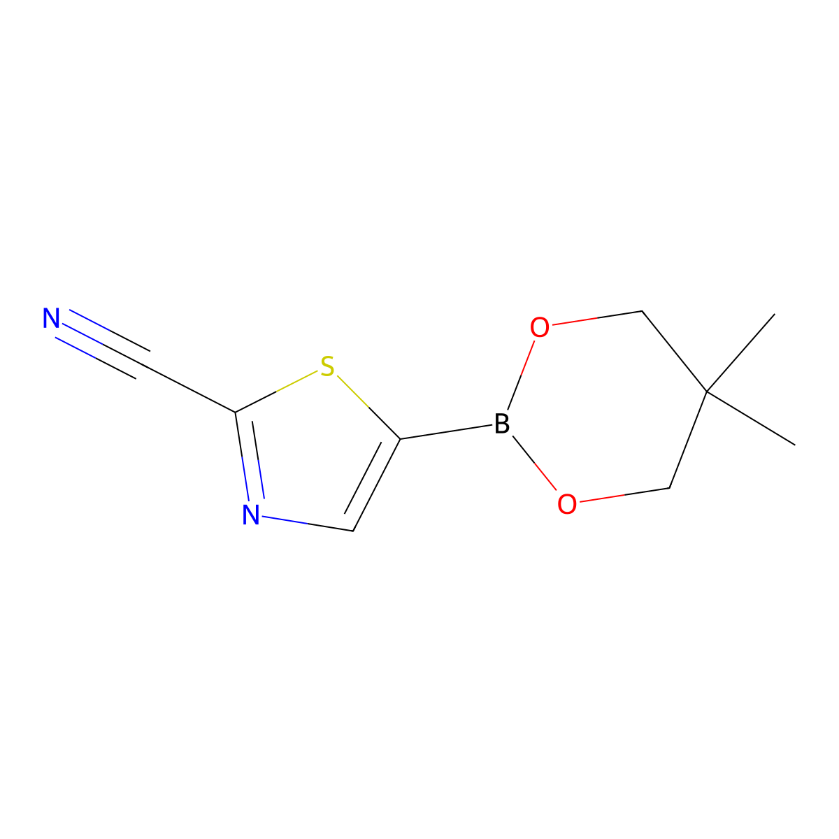 2-Cyanothiazole-5-boronic acid neopentylglycol ester molecular structure, CAS 2223050-23-3