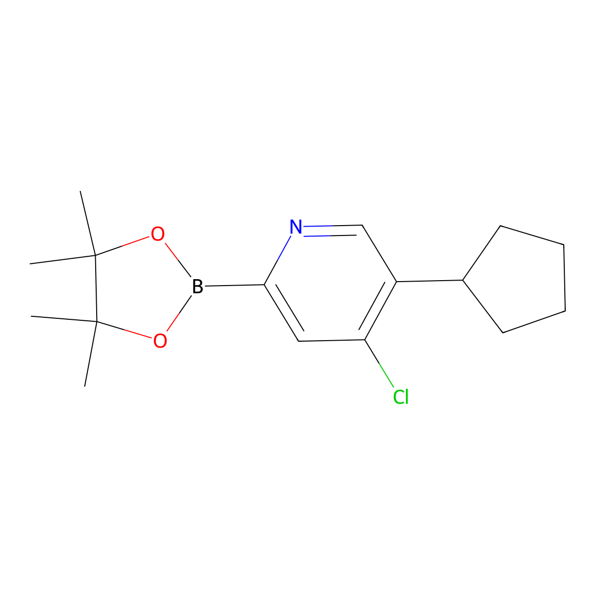 4-Chloro-5-(cyclopentyl)pyridine-2-boronic acid pinacol ester molecular structure, CAS 2223050-87-9