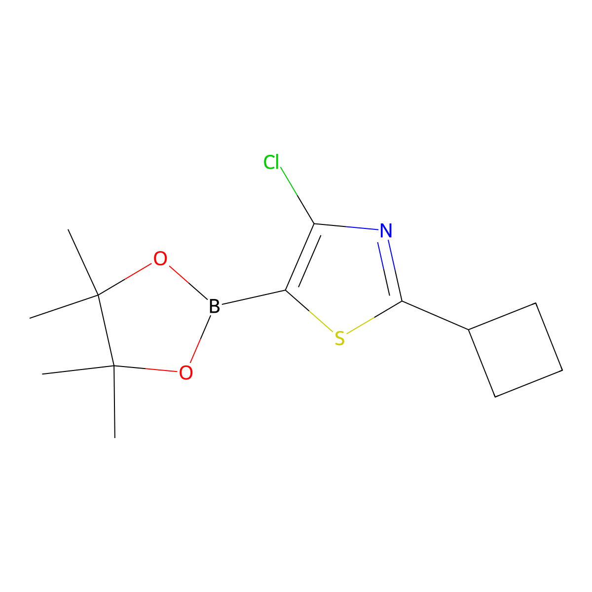 4-Chloro-2-(cyclobutyl)thiazole-5-boronic acid pinacol ester molecular structure, CAS 2223051-23-6