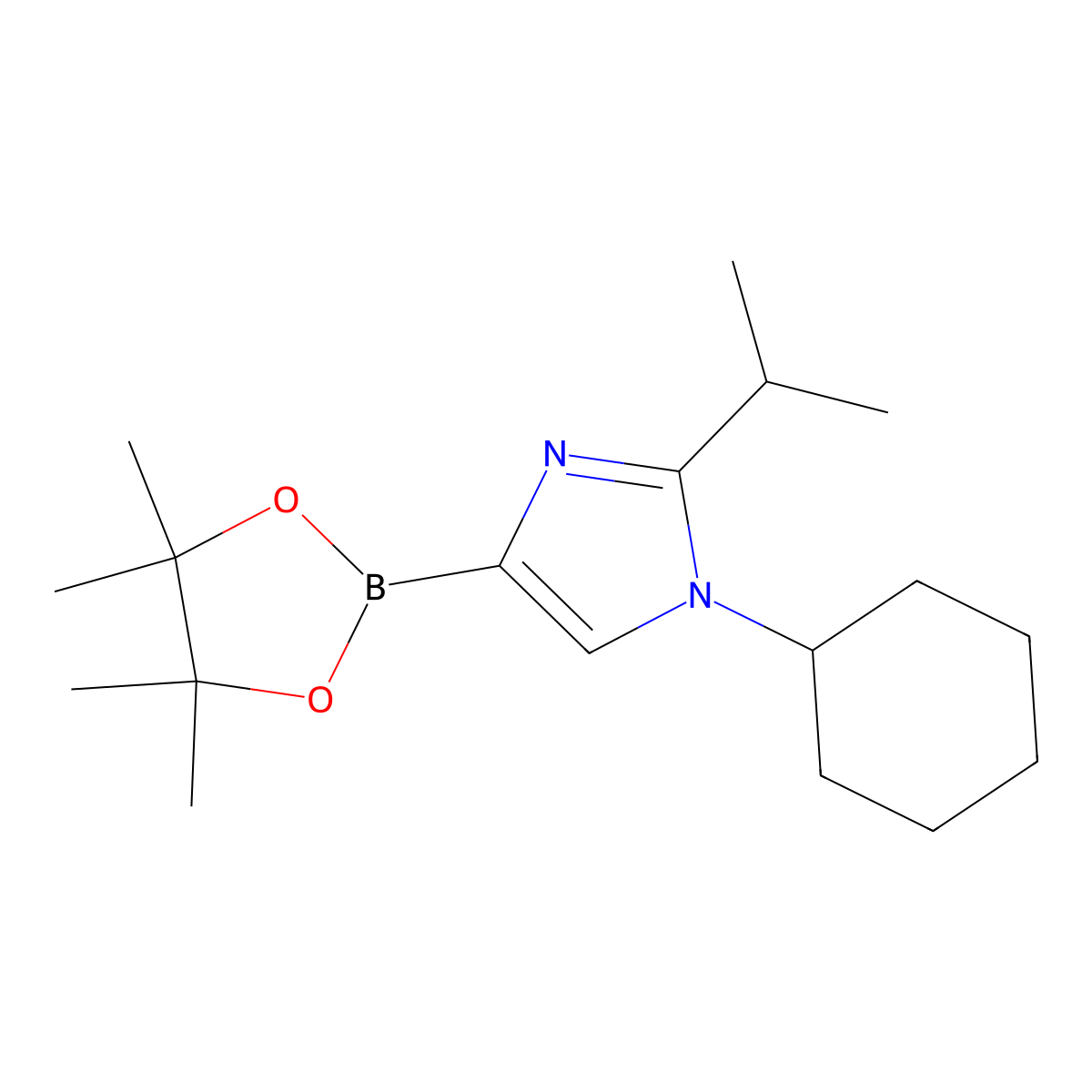 1-Cyclohexyl-2-(iso-propyl)imidazole-4-boronic acid pinacol ester molecular structure, CAS 2223051-31-6