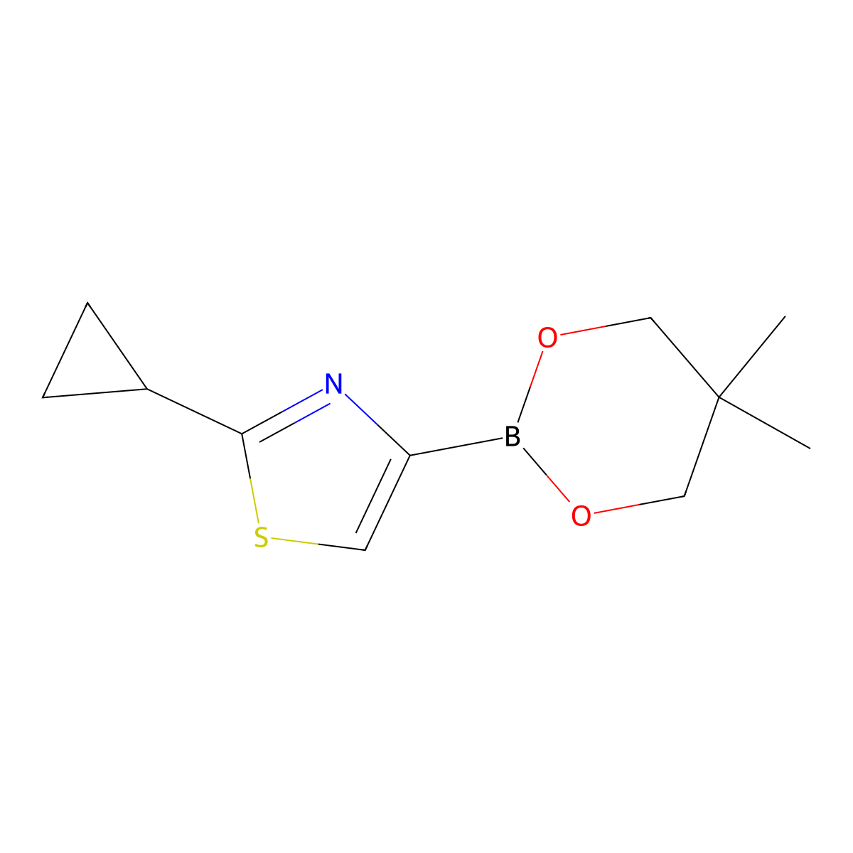 2-Cyclopropylthiazole-4-boronic acid neopentylglycol ester molecular structure, CAS 2223051-44-1