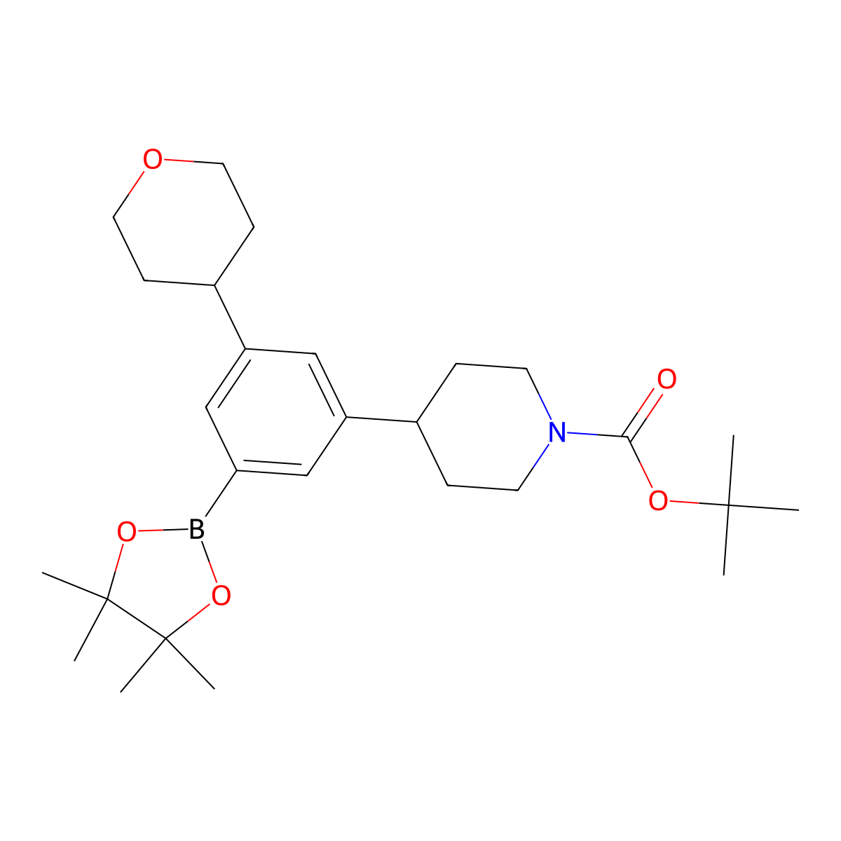 3-(4-Tetrahydropyranyl)-5-(N-Boc-piperidin-4-yl)phenylboronic acid pinacol ester molecular structure, CAS 2223051-46-3