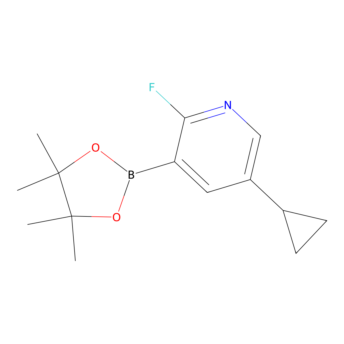 Pyridine, 5-cyclopropyl-2-fluoro-3-(4,4,5,5-tetramethyl-1,3,2-dioxaborolan-2-yl)- molecular structure, CAS 2223051-97-4