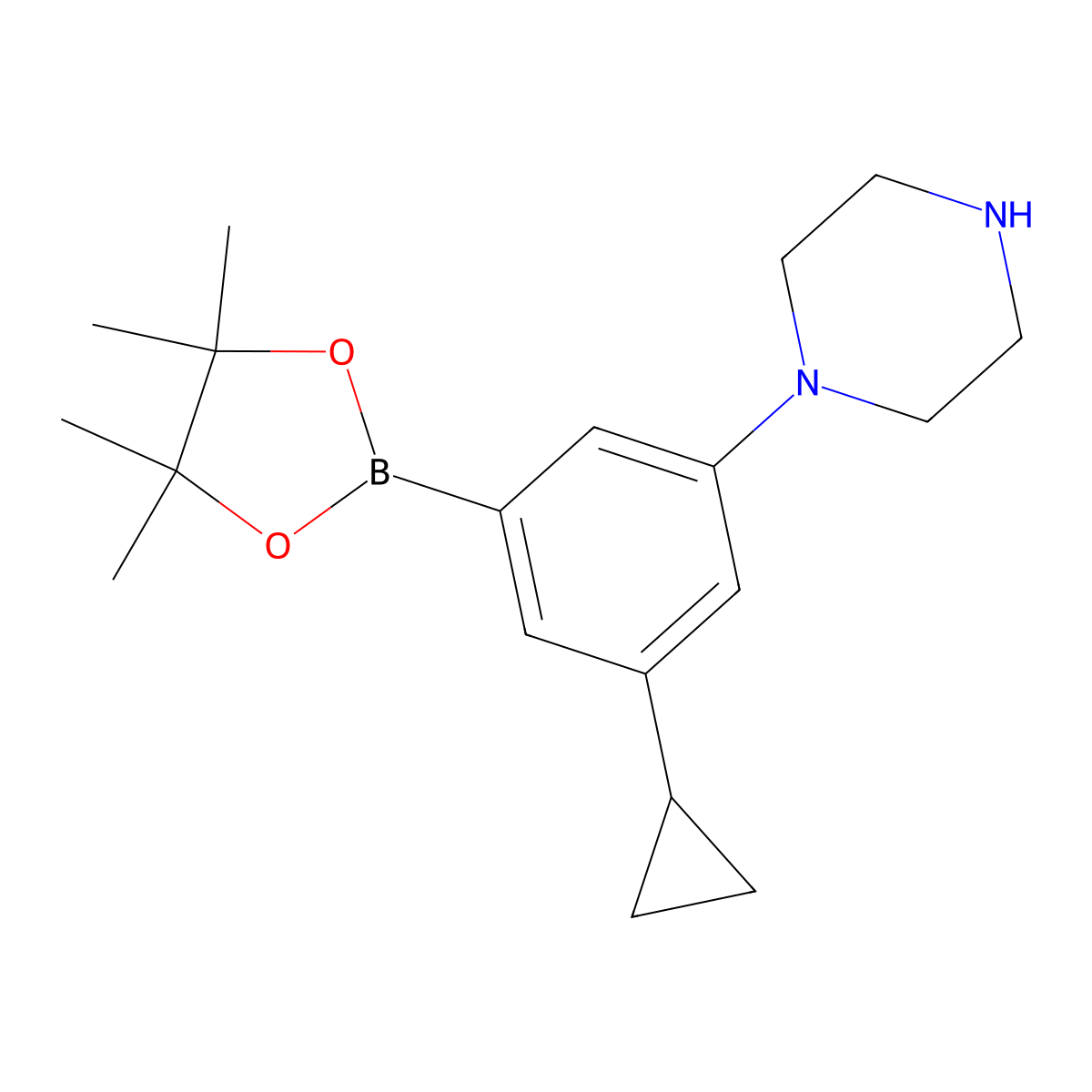 1-(3-Cyclopropyl-5-(4,4,5,5-tetramethyl-1,3,2-dioxaborolan-2-yl)phenyl)piperazine molecular structure, CAS 2223052-01-3