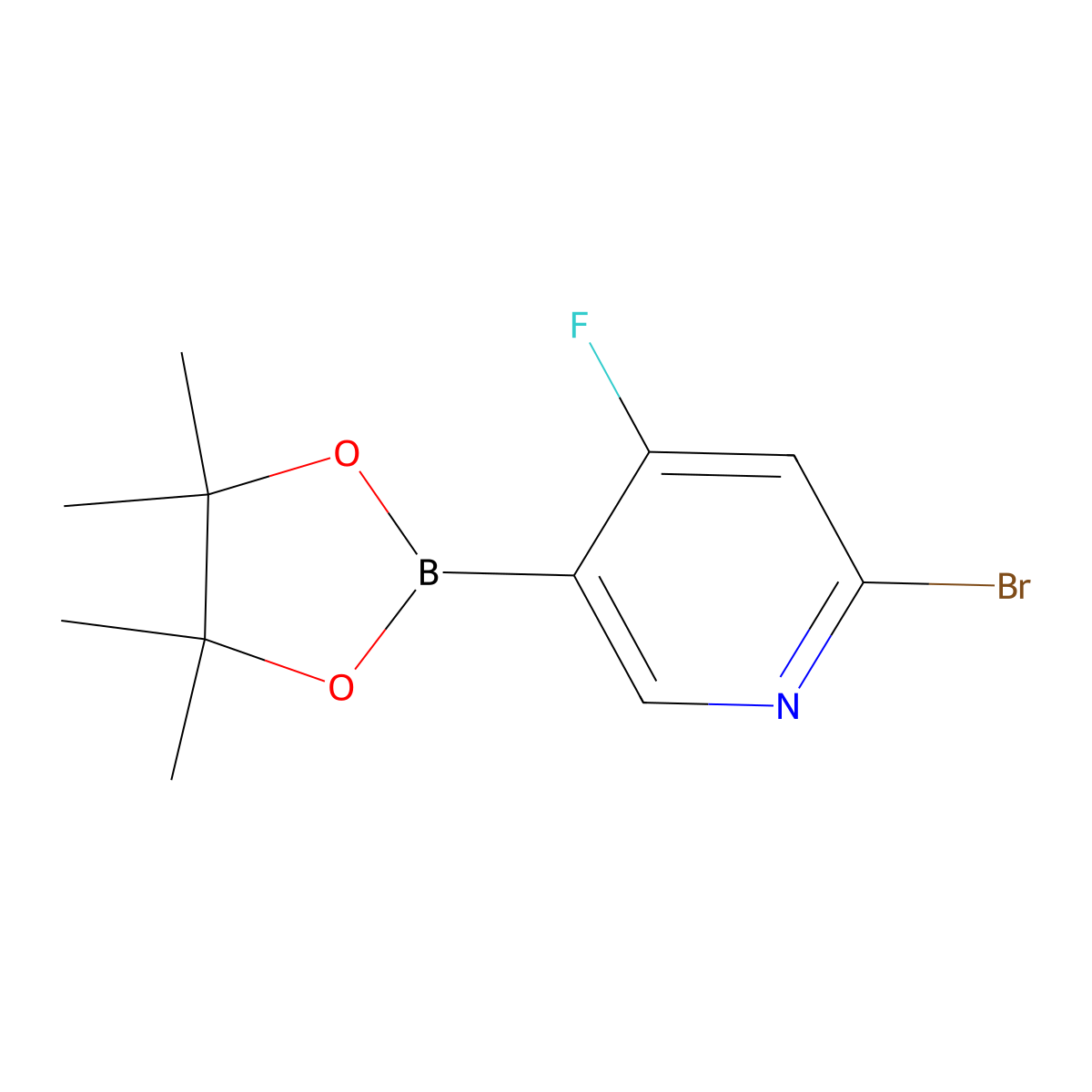 2-Bromo-4-fluoro-5-(4,4,5,5-tetramethyl-1,3,2-dioxaborolan-2-yl)pyridine molecular structure, CAS 2223052-10-4