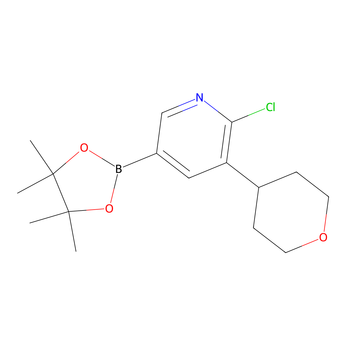 6-Chloro-5-(4-tetrahydropyranyl)pyridine-3-boronic acid pinacol ester molecular structure, CAS 2223052-14-8
