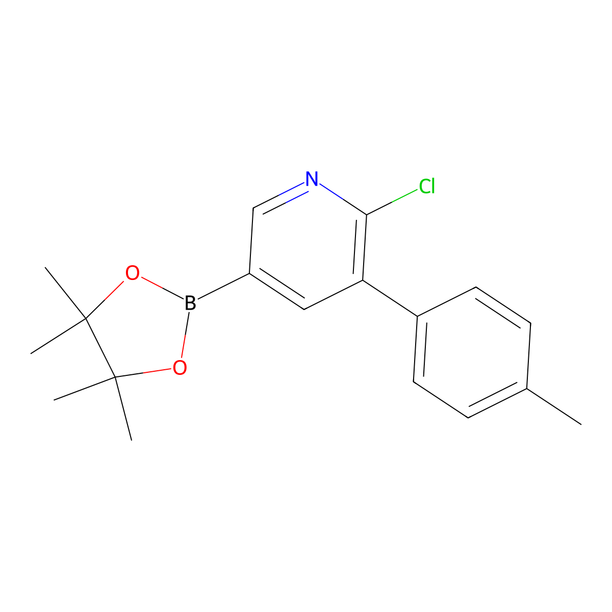 6-Chloro-5-(4-tolyl)pyridine-3-boronic acid pinacol ester molecular structure, CAS 2223052-22-8