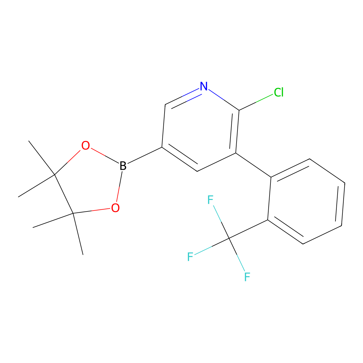 6-Chloro-5-(2-trifluoromethylphenyl)pyridine-3-boronic acid pinacol ester molecular structure, CAS 2223052-25-1