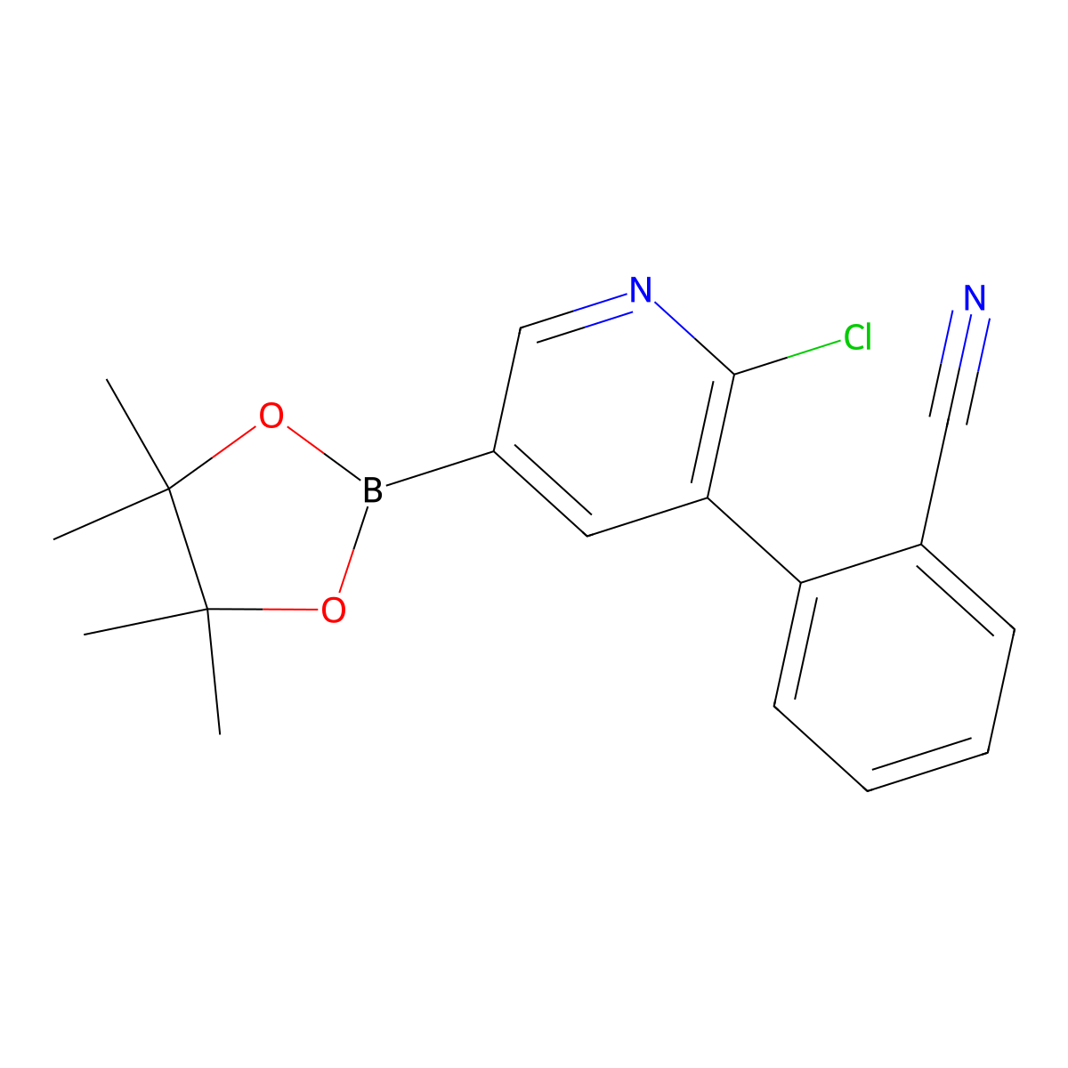 6-Chloro-5-(2-cyanophenyl)pyridine-3-boronic acid pinacol ester molecular structure, CAS 2223052-27-3