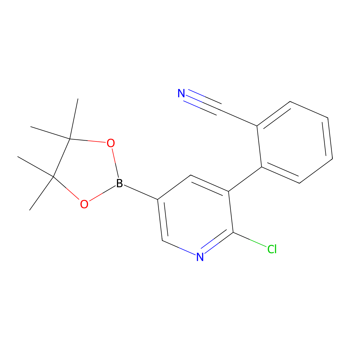 6-Chloro-5-(2-cyanophenyl)pyridine-3-boronic acid pinacol ester molecular structure, CAS 2223052-27-3