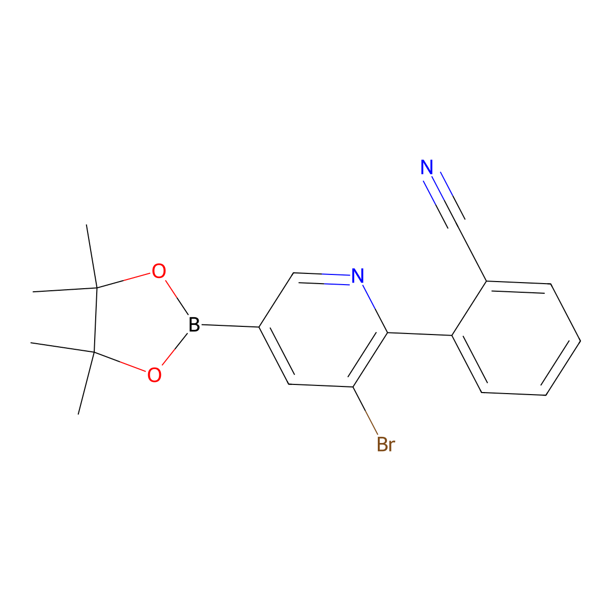 5-Bromo-6-(2-cyanophenyl)pyridine-3-boronic acid pinacol ester molecular structure, CAS 2223052-30-8