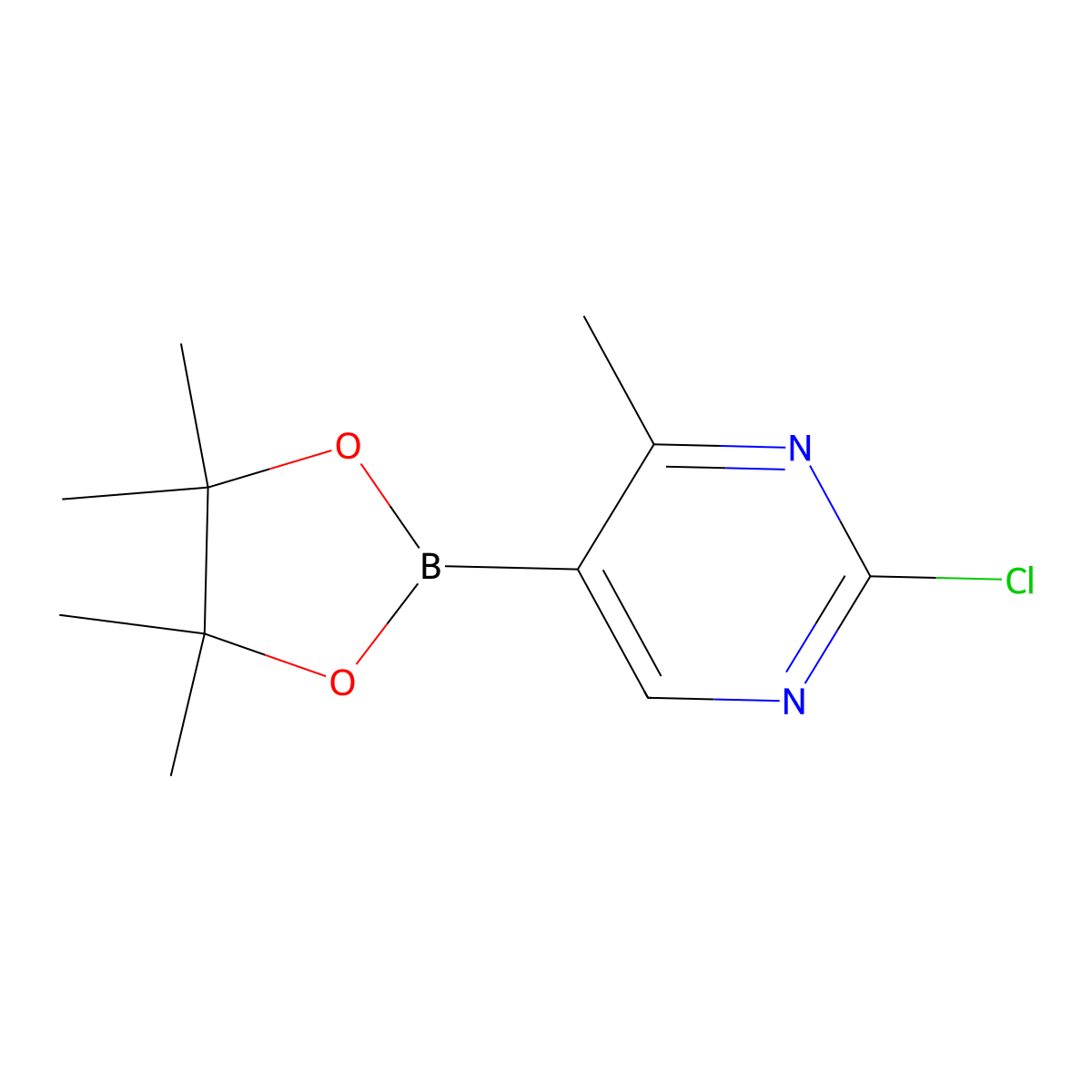 2-Chloro-4-methyl-5-(4,4,5,5-tetramethyl-1,3,2-dioxaborolan-2-yl)pyrimidine molecular structure, CAS 2223052-31-9