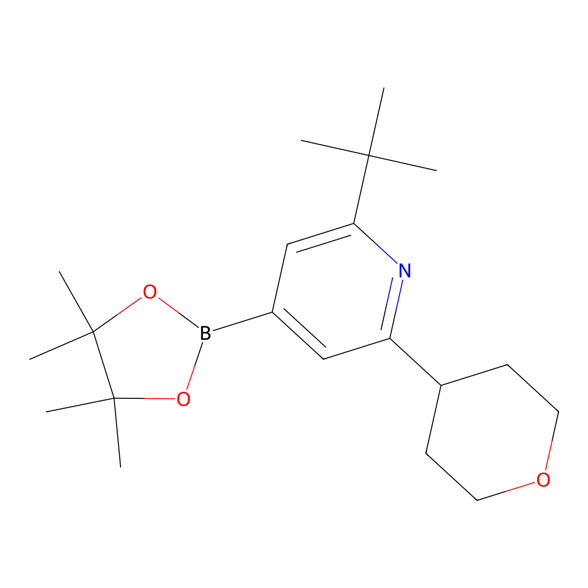 2-(tert-Butyl)-6-(oxan-4-yl)pyridine-4-boronic acid pinacol ester molecular structure, CAS 2223052-40-0