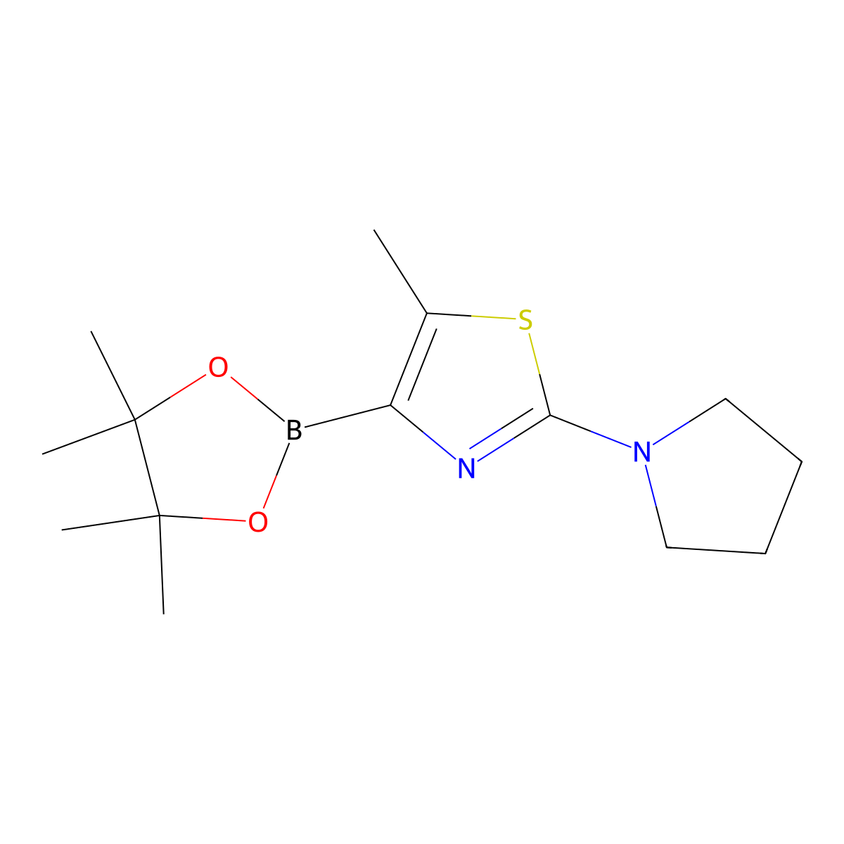 5-Methyl-2-(pyrrolidino)thiazole-4-boronic acid pinacol ester molecular structure, CAS 2223052-44-4